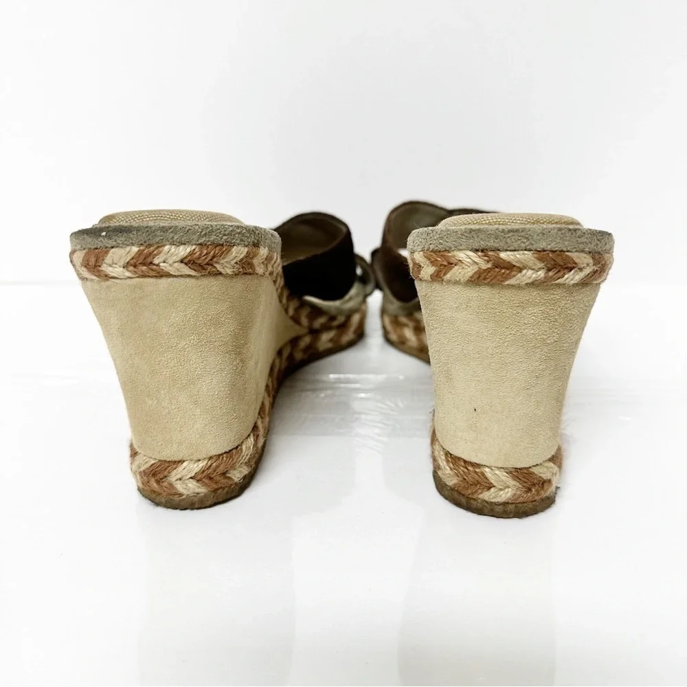 Ugg Brown Suede Criss Cross Wedge Slide Sandals Womens Size 10 Platform Heel Tan